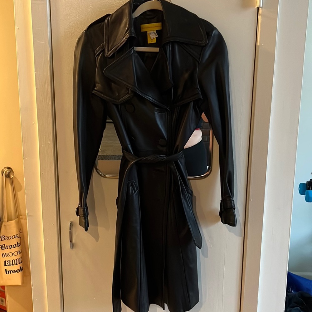 Genuine Leather and Silk Black Trench Coat